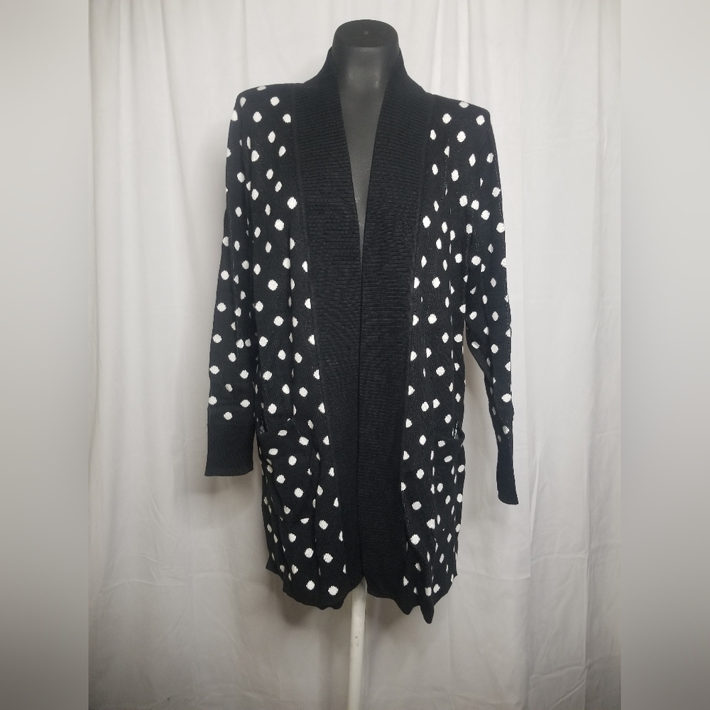 NWOT Isaac Mizrahi Black Polka Dot Cardigan Medium
